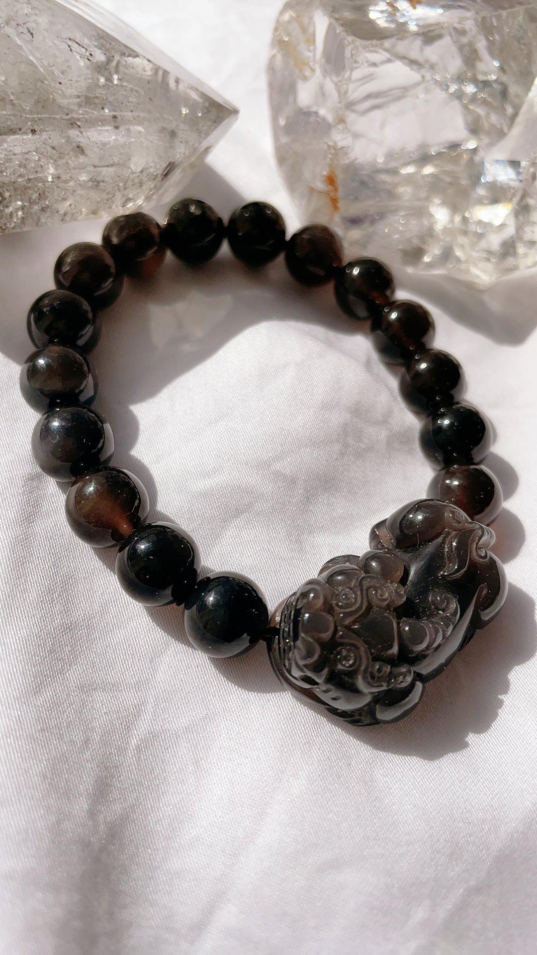 Ice Obsidian with PiXiu (Wealth) Charm Bracelet