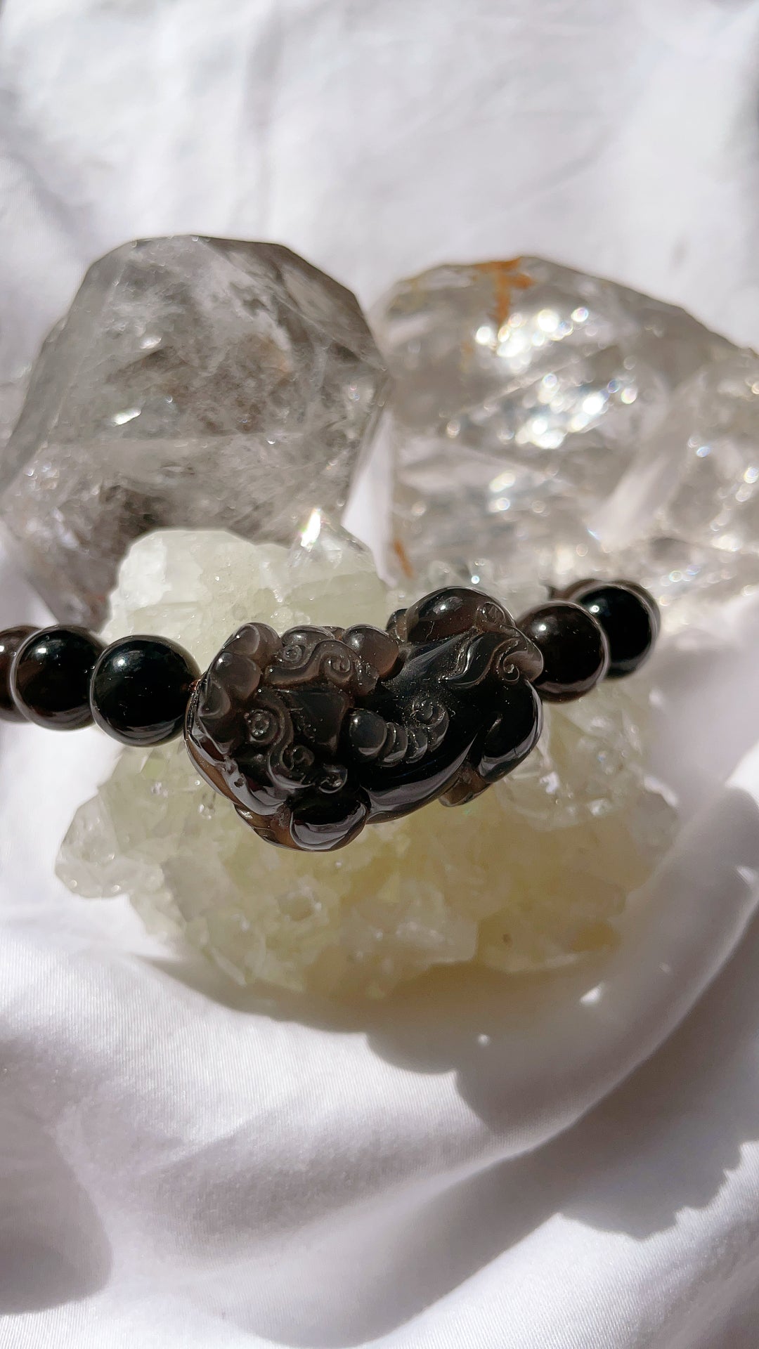 Ice Obsidian with PiXiu (Wealth) Charm Bracelet