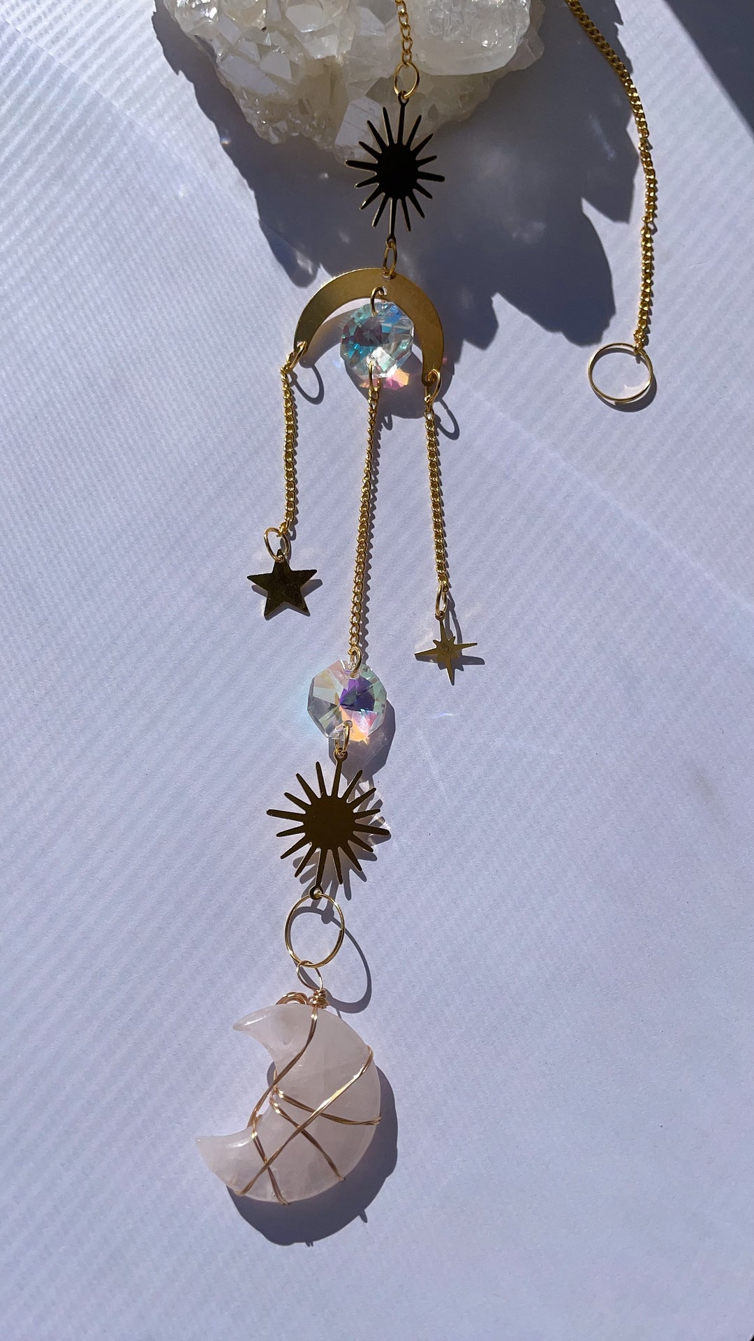 Rainbow Crystal Moon Suncatcher Wind Charm