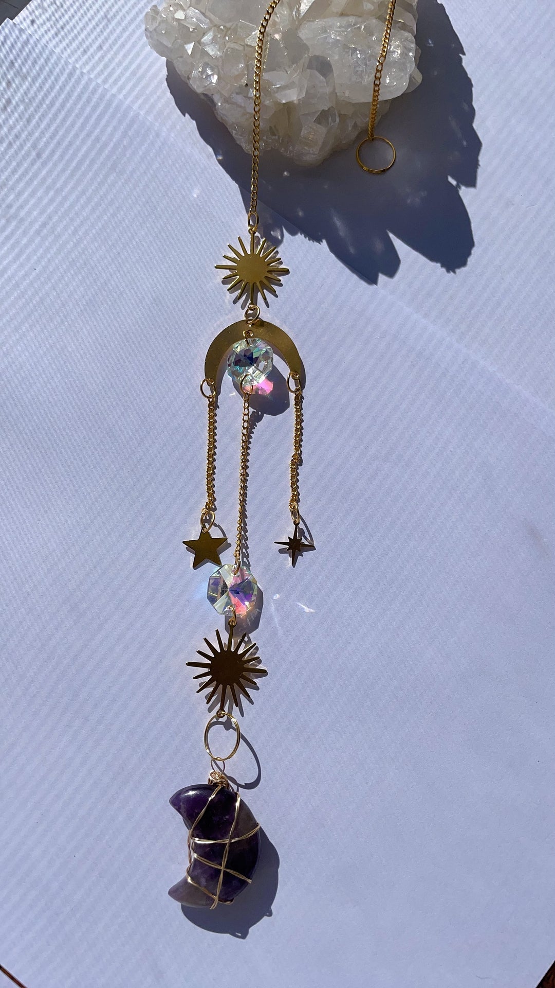 Rainbow Crystal Moon Suncatcher Wind Charm