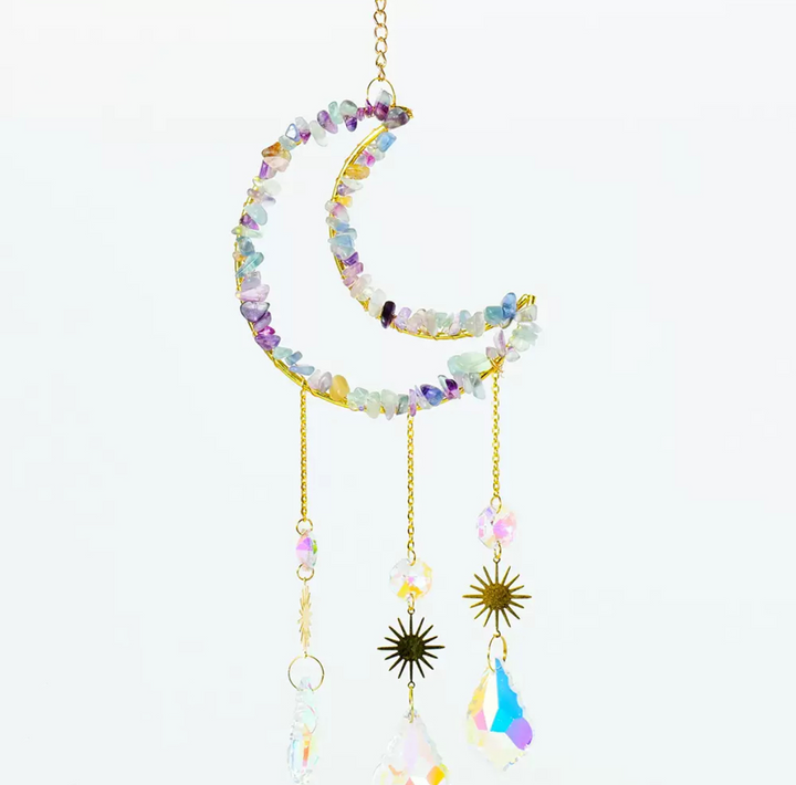 Crystal Suncatcher Wind Charm (Amethyst or Rainbow Fluorite)